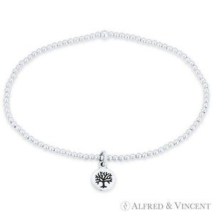 Tree-of-Life / Knowledge Etz Chaim Charm Stretch Bracelet in 925 Sterling Silver